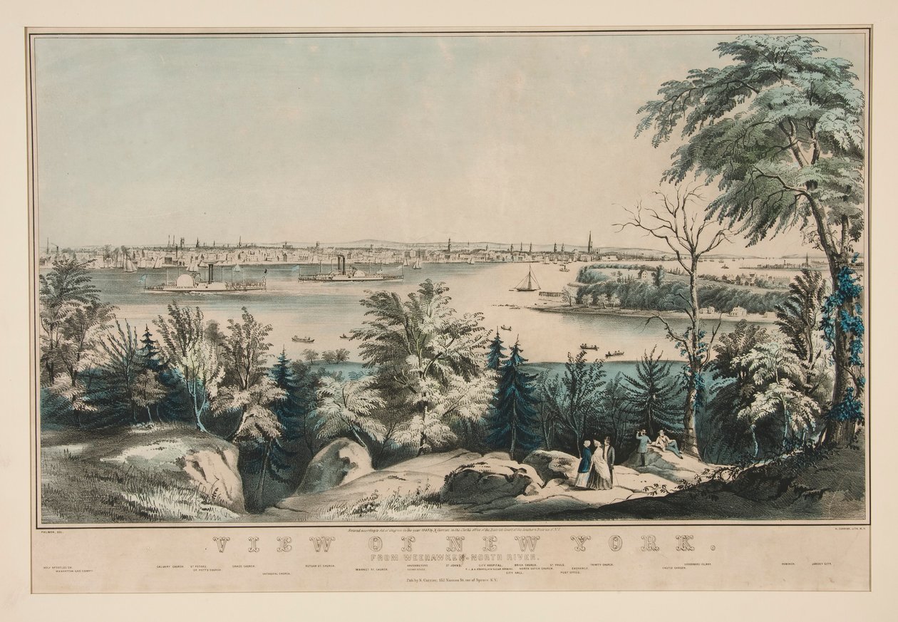 Udsigt over New York fra Weehawken-North River af Frances Flora Bond Palmer