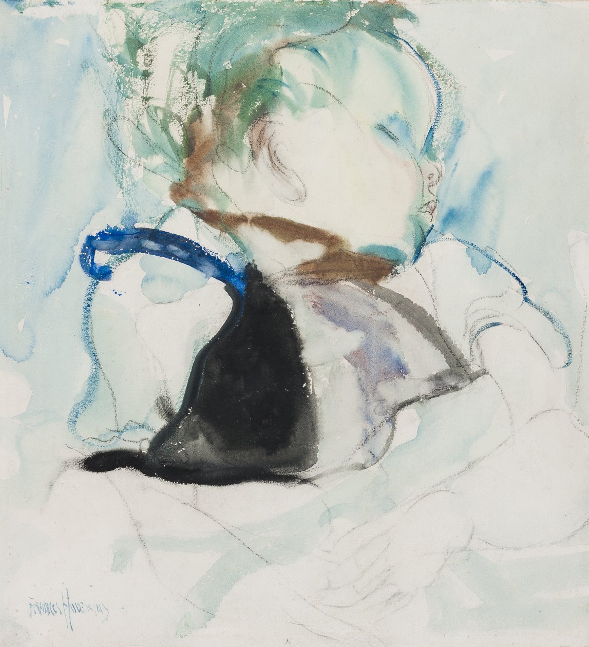 Sleeping Baby, ca. 1905 (blæk og akvarel på papir) af Frances Hodgkins