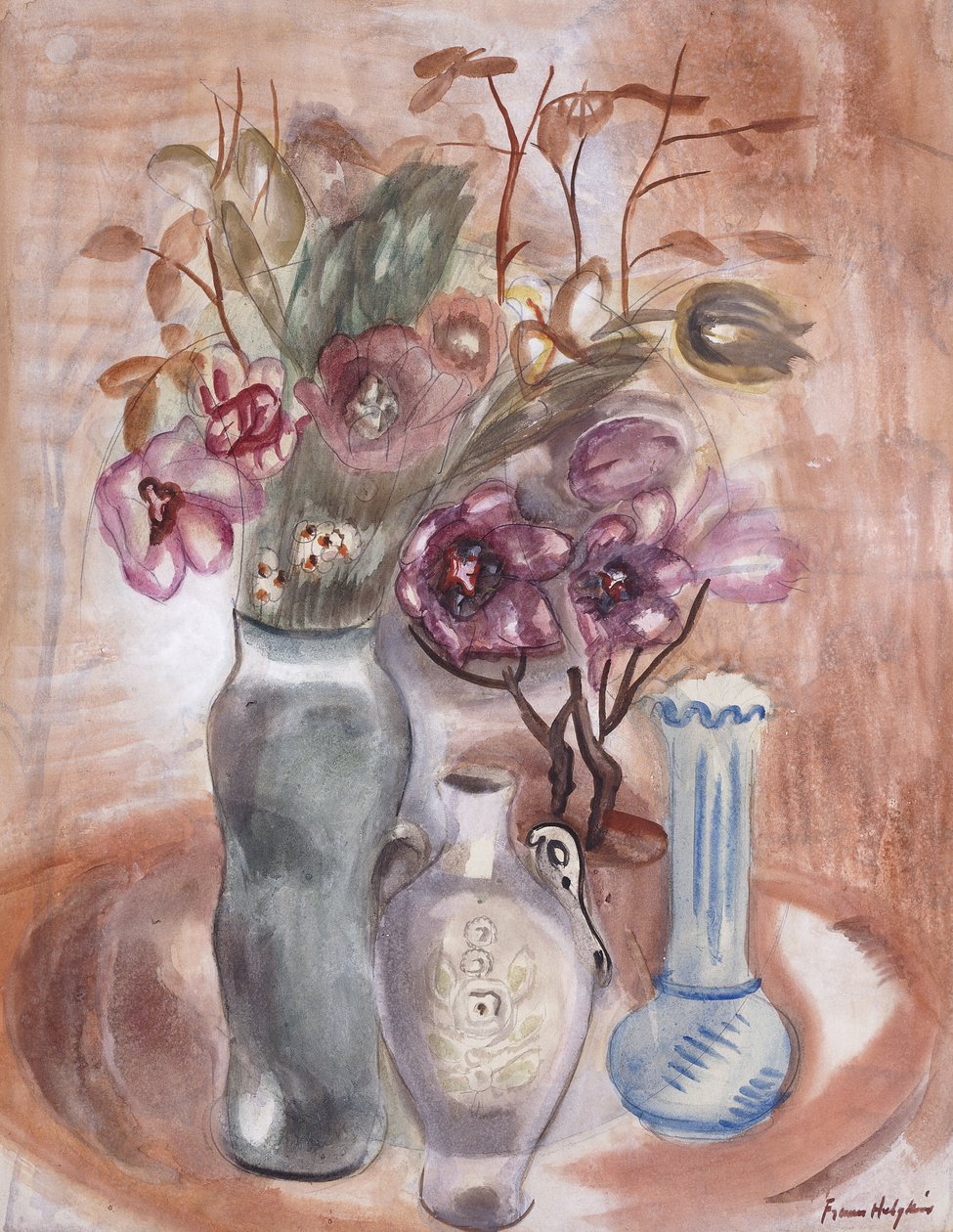 Stilleben med blomster og vaser af Frances Hodgkins
