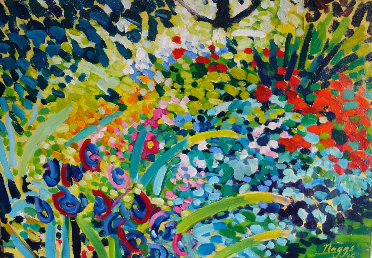 Hot Summer Border, 2015 (akryl på lærred) af Frances Naggs