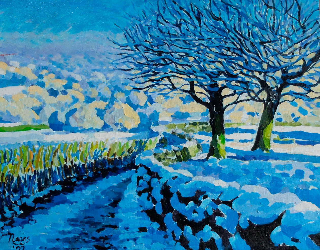 Light on a Winter Lane, 2022 (akryl på lærred) af Frances Naggs