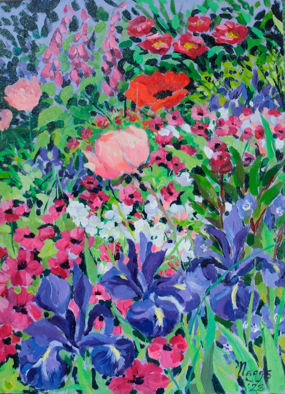 Summer Border, 2023 (akryl på lærred) af Frances Naggs