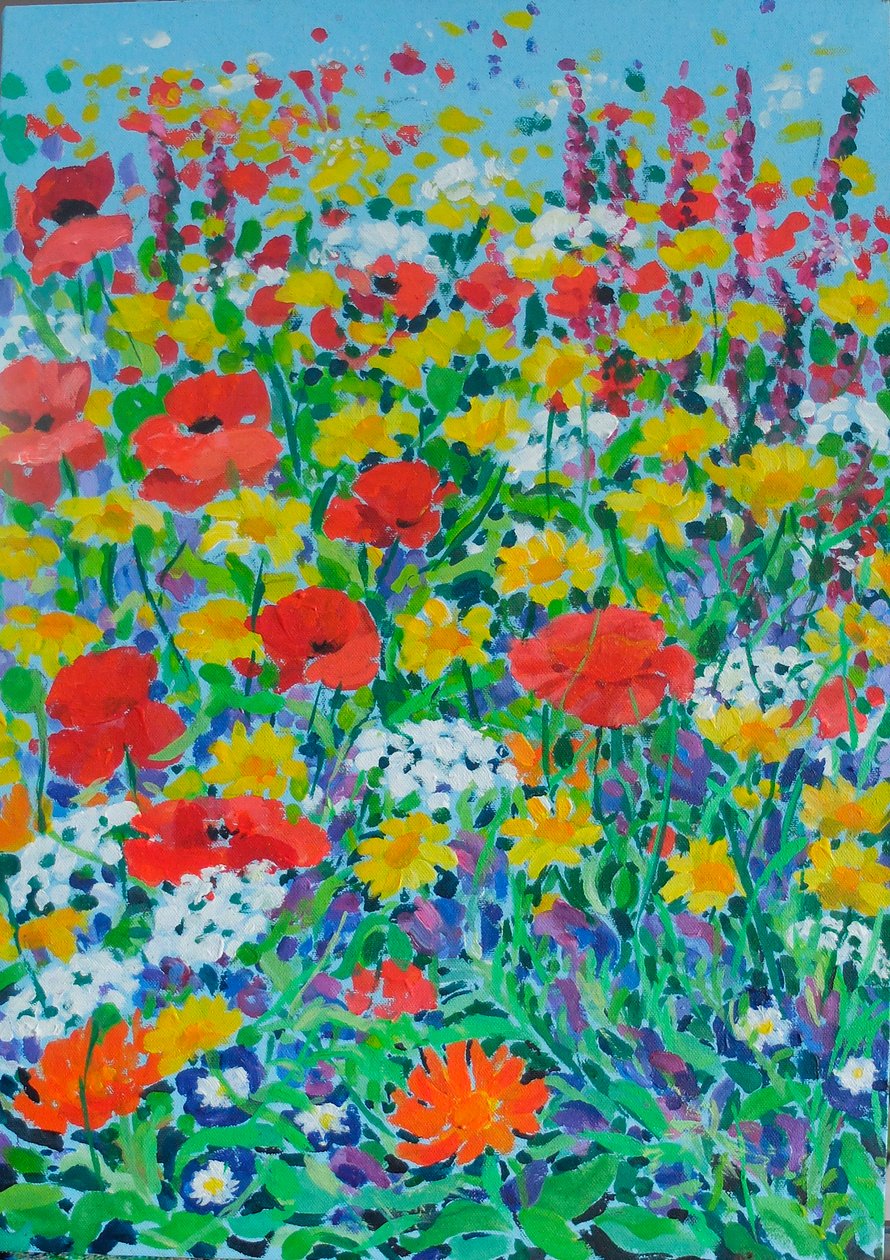 Wild Flower Meadow, 2024 (akryl på lærred) af Frances Naggs