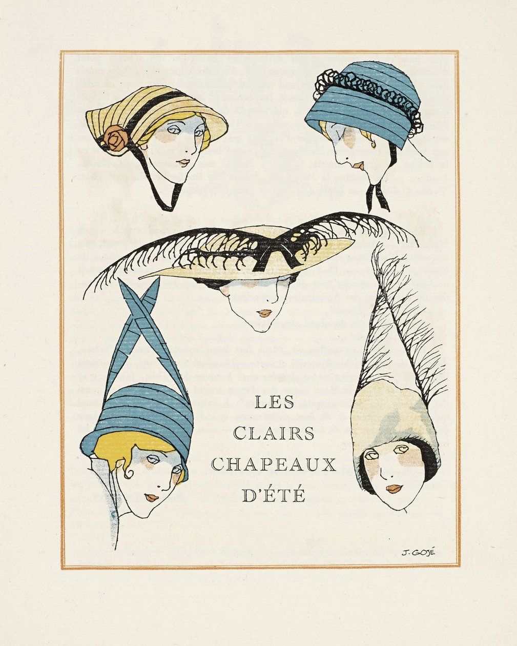Les Clair Chapeaux dEte, pub. 1914 (stenciltryk) af Francesc Xavier Gosé