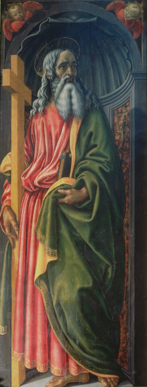 St. Andrew, sidepanel fra Sakramenternes Tabernakel, ca. 1484-86 (tempera på panel) (detalje fra 94757) af Francesco Botticini