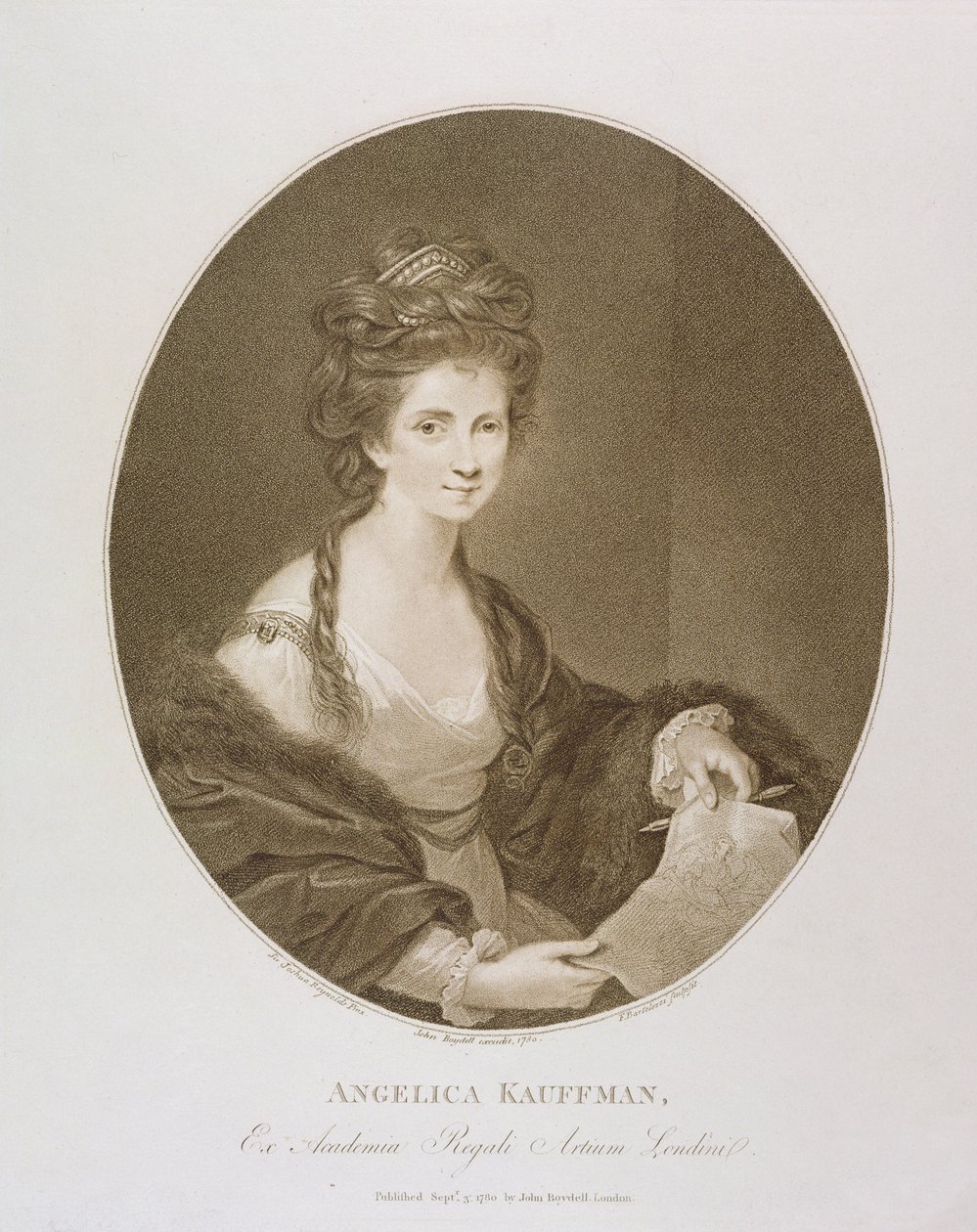Angelica Kauffman, efter Reynolds, 1780 (stipple gravering) af Francesco Bartolozzi