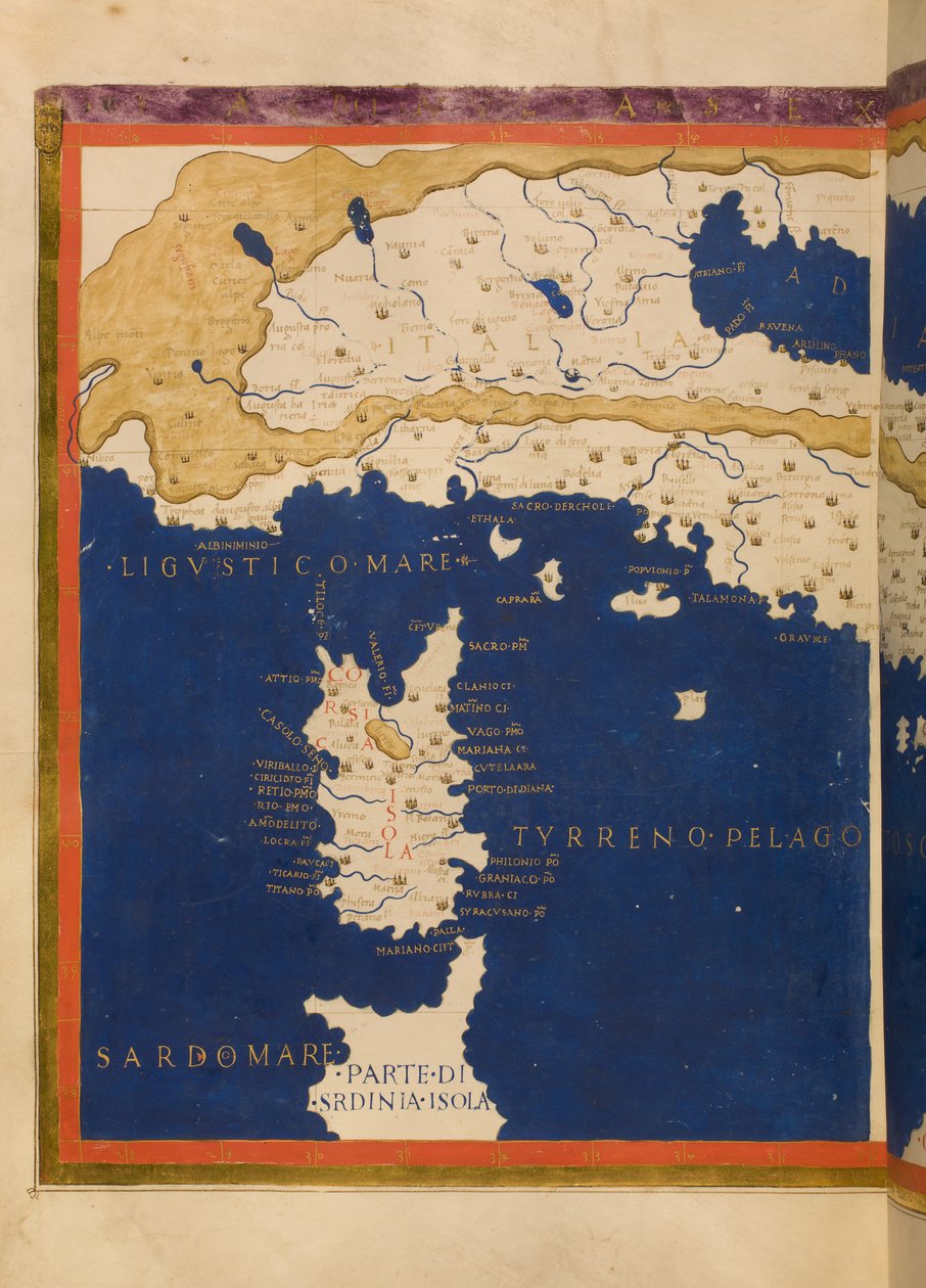 Kort over Italien baseret på Ptolemy Geographia, 1480 (se også 3496135) af Francesco Berlinghieri