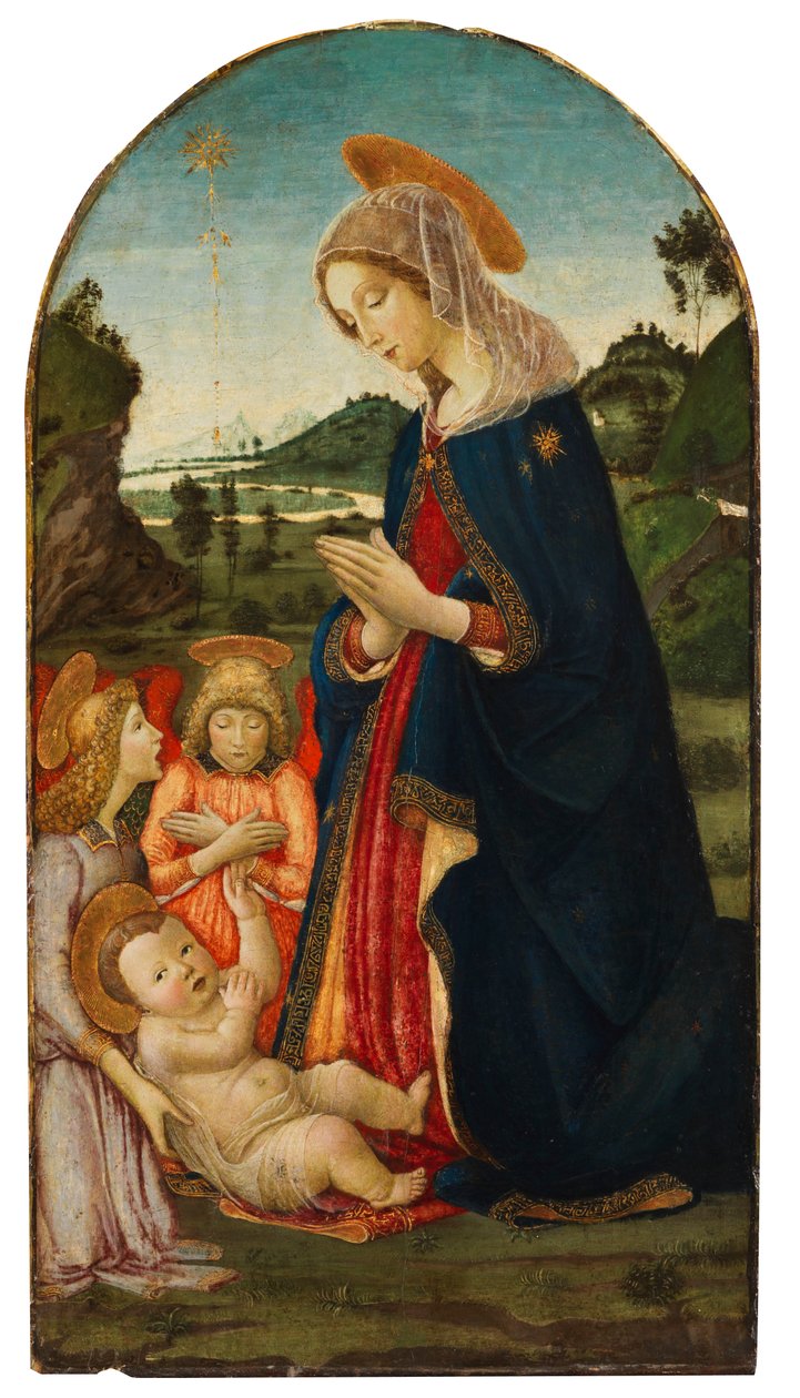 Tilbedelse af Kristus med to engle af Francesco Botticini