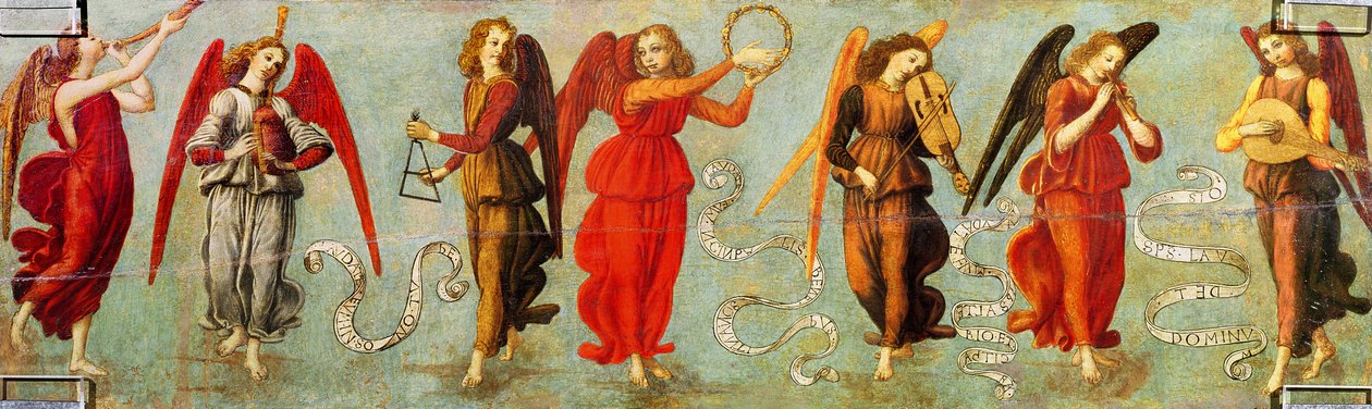 Engle, der spiller på musikinstrumenter, ca. 1475-97 (tempera på panel) af Francesco Botticini