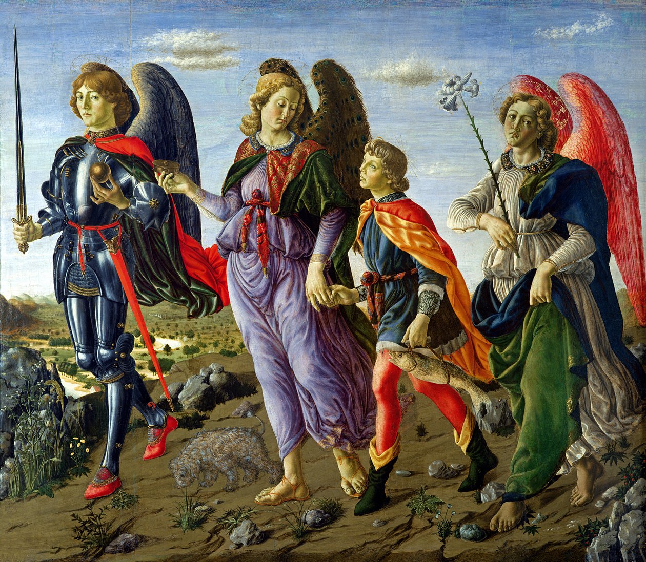 De tre ærkeengle og Tobias (tempera på panel) af Francesco Botticini