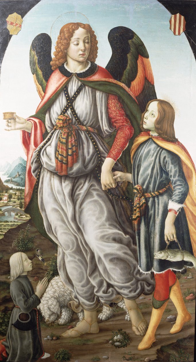Tobias og ærkeenglen Raphael (tempera på panel) af Francesco Botticini