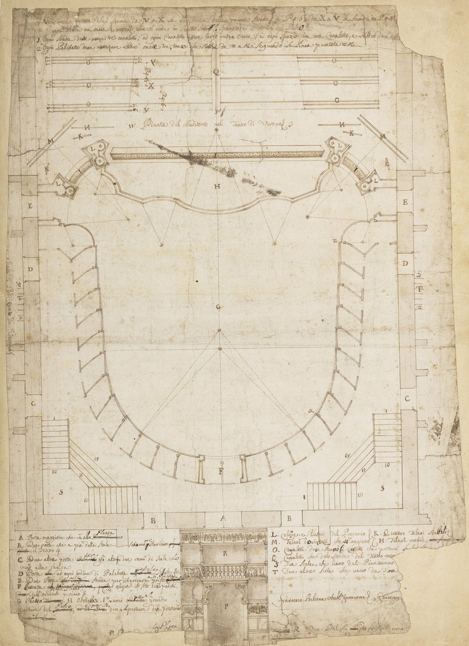 Teatro Filarmonico fra Accademia Filarmonica i Verona, Italien, Auditorium og hovedindgang ... af Francesco Galli Bibiena