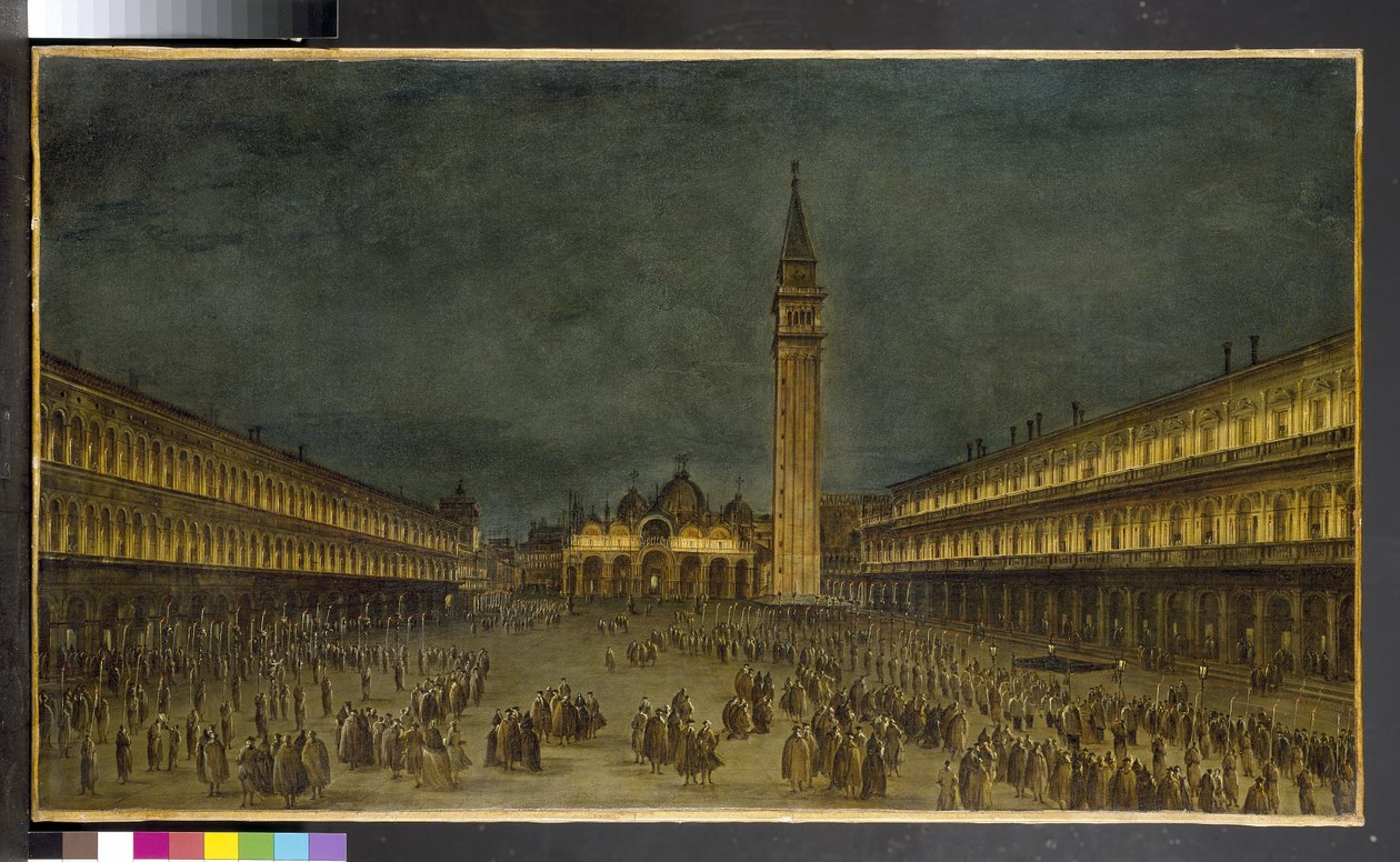 Et natligt optog på Piazza San Marco, 1750-60 af Francesco Guardi