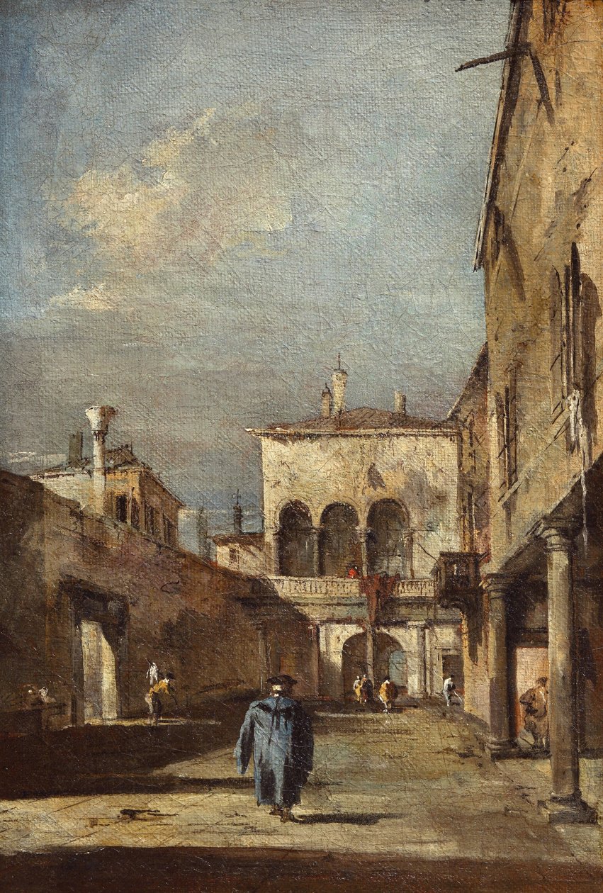 Arkitektonisk fantasi med en gårdhave af Francesco Guardi
