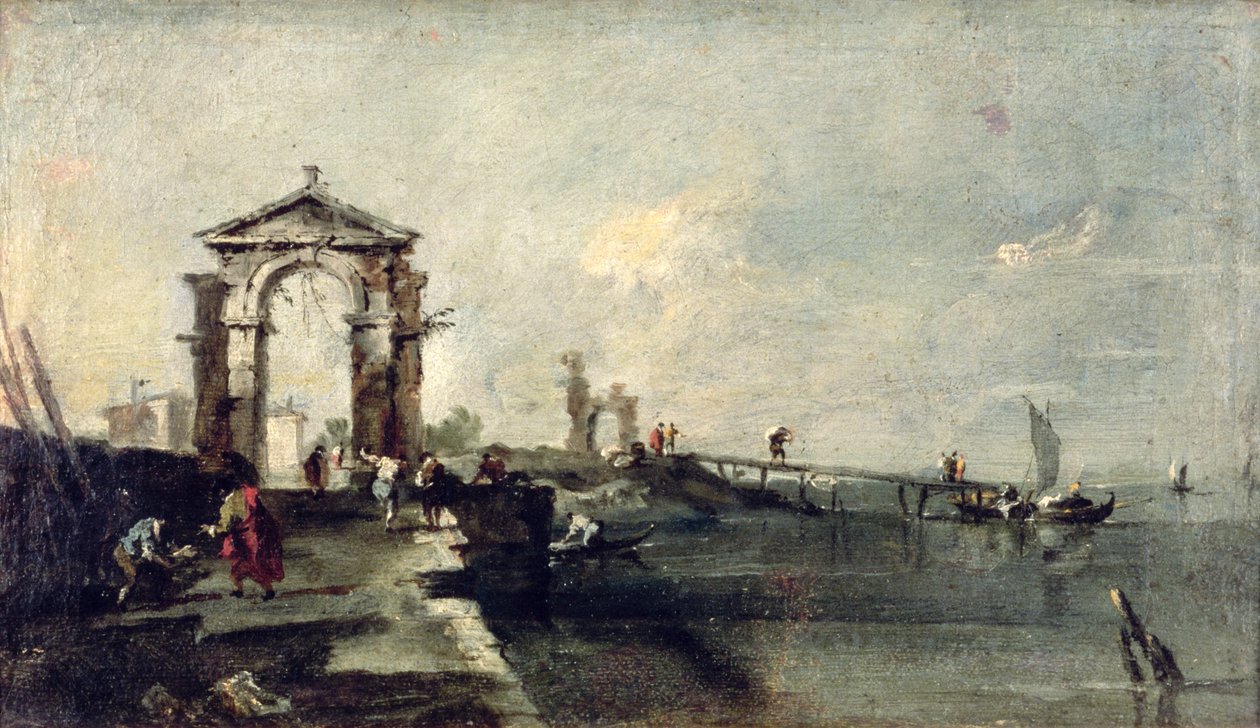 Capriccio med bue og landingsplads, ca. 1750 af Francesco Guardi