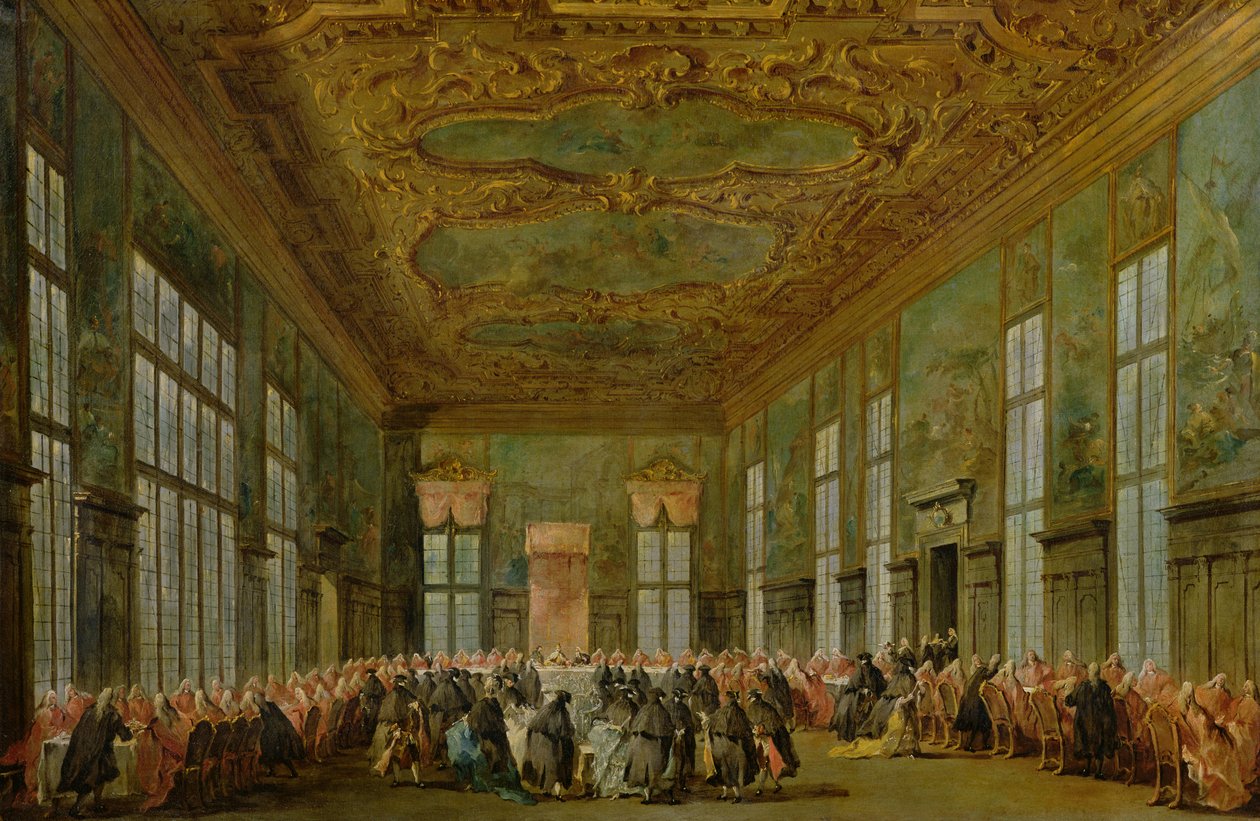 Doge Alvise Mocenigo IV (1701-78) Giver en banket for ambassadørerne, 1776-78 af Francesco Guardi