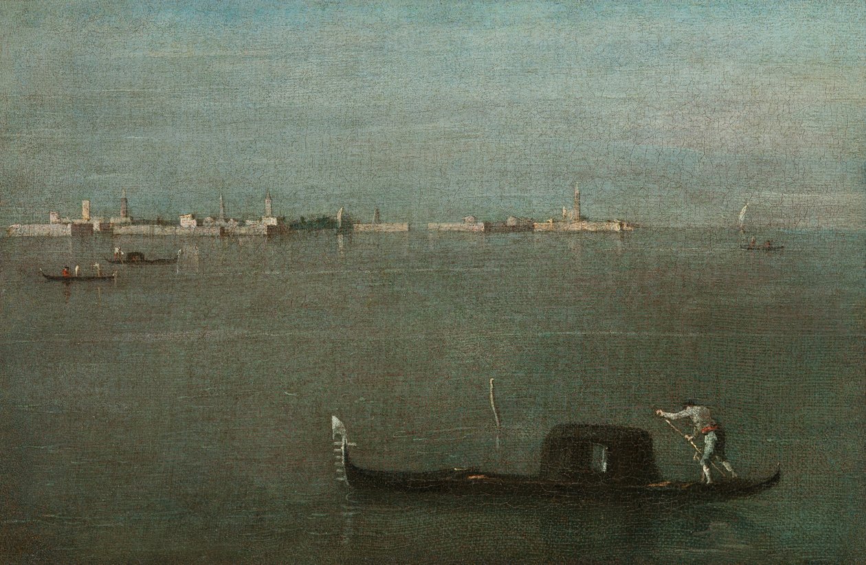 Gondoler på lagunen (Grå lagune) af Francesco Guardi