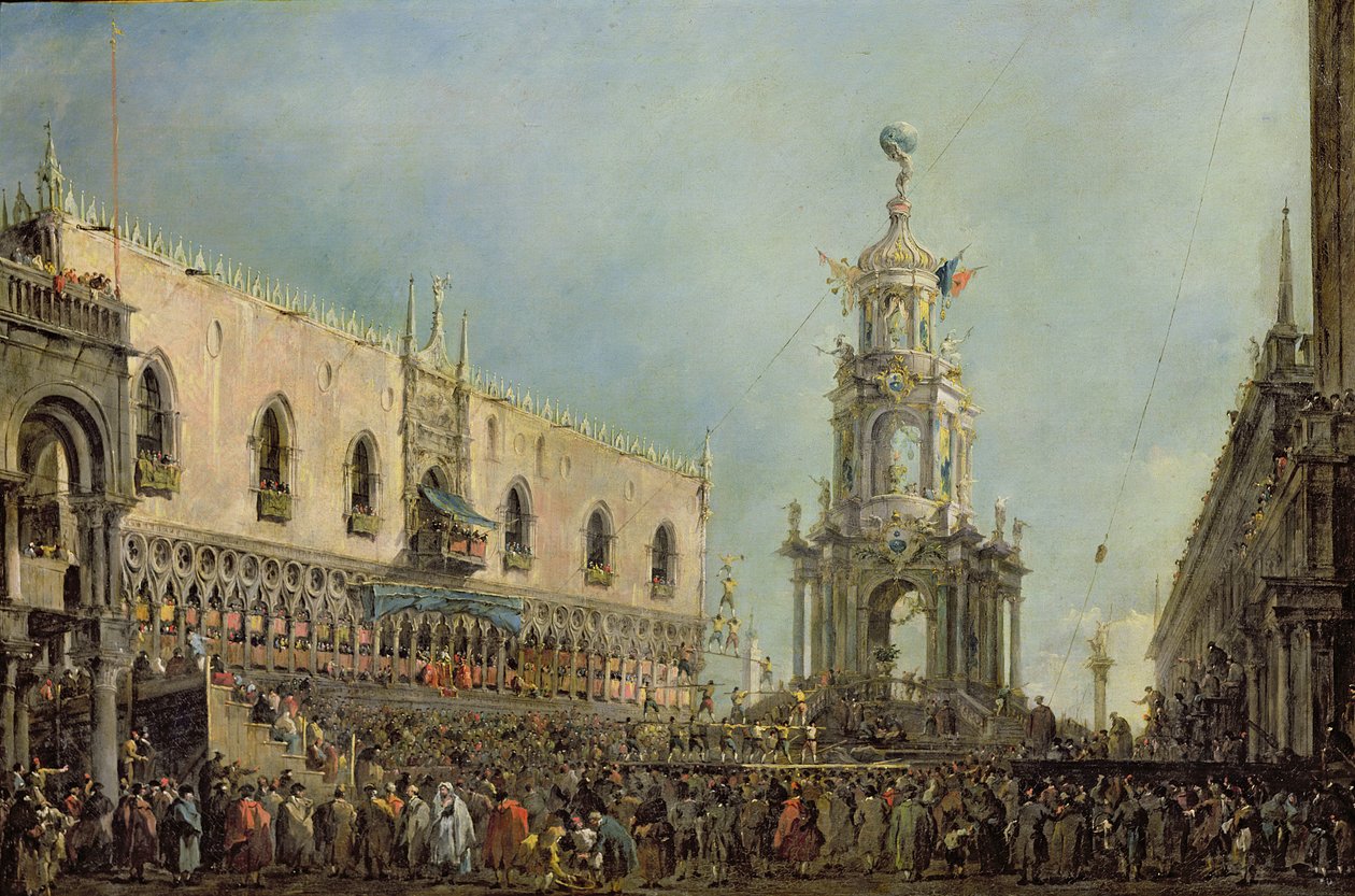 Dogen ser på fede torsdagsfestival på Piazzetta di San Marco, 1766-70 af Francesco Guardi