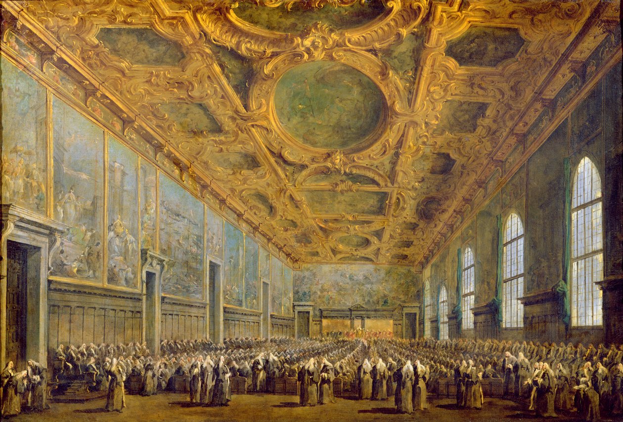 Dogen af Venedig takker rådet efter 1775 af Francesco Guardi
