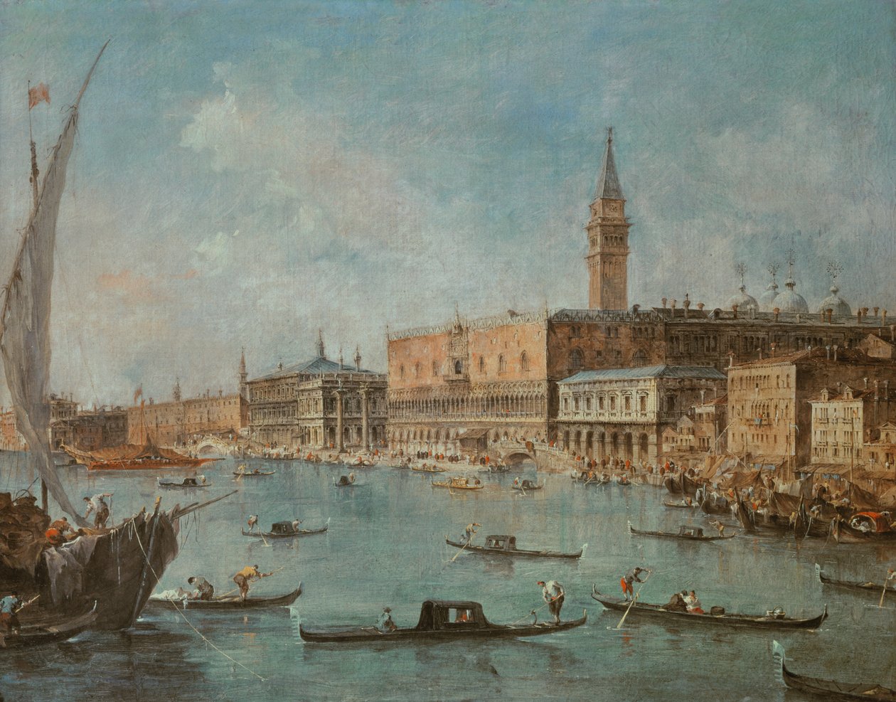 Dogepaladset og Molo fra San Marco-bassinet, Venedig, ca. 1770 af Francesco Guardi