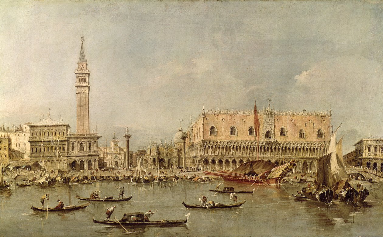 Piazzettaen og Palazzo Ducale fra San Marco-bassinet af Francesco Guardi