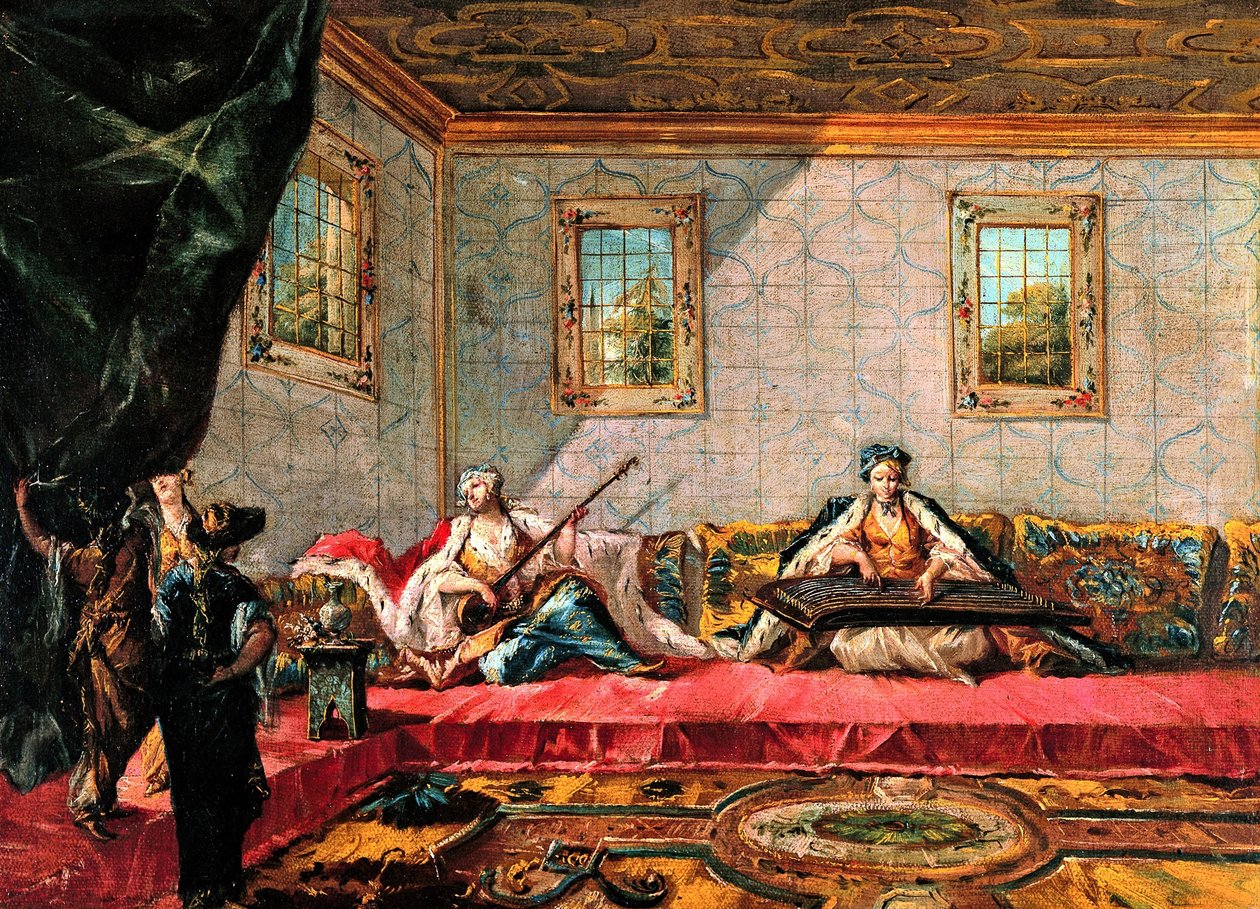To Odalisques spiller musik i Harem af Francesco Guardi