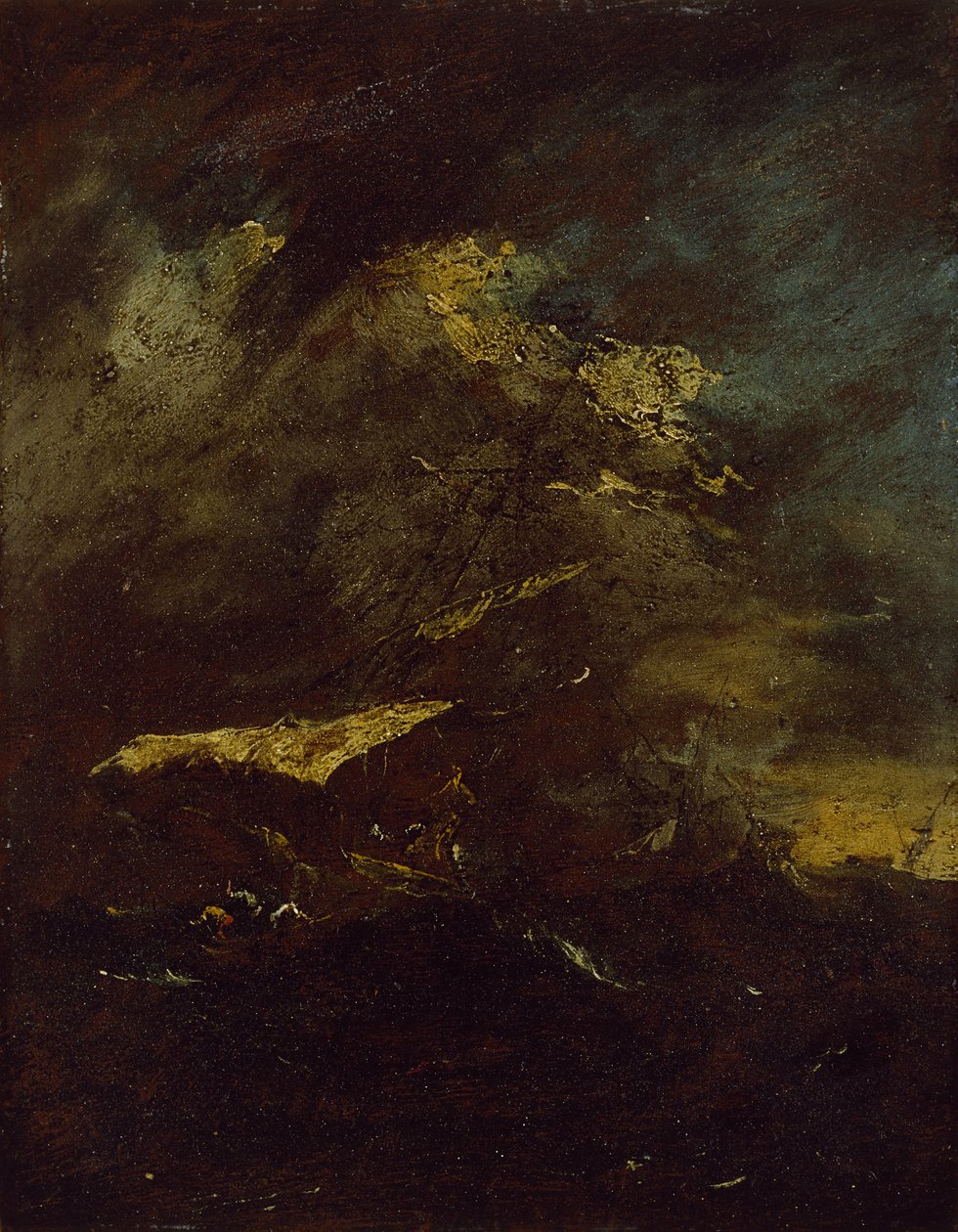 To skibe i en storm (olie på panel, monteret som tegning) af Francesco Guardi