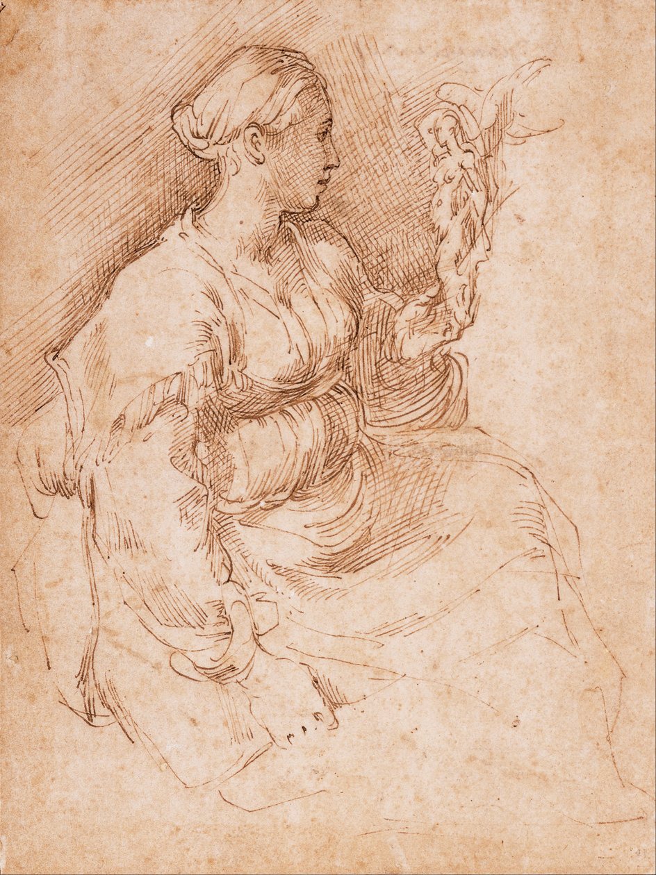 Kvinde siddende med en sejrsstatuette af Parmigianino