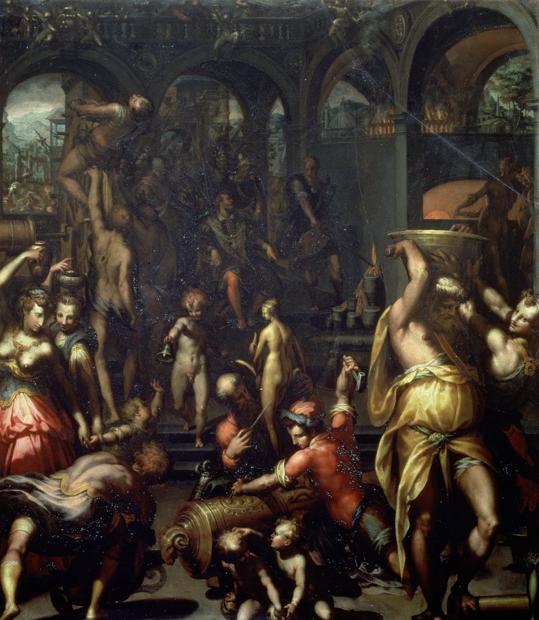 Bronzestøberiet, 1572 (olie på skifer) af Francesco Morandini