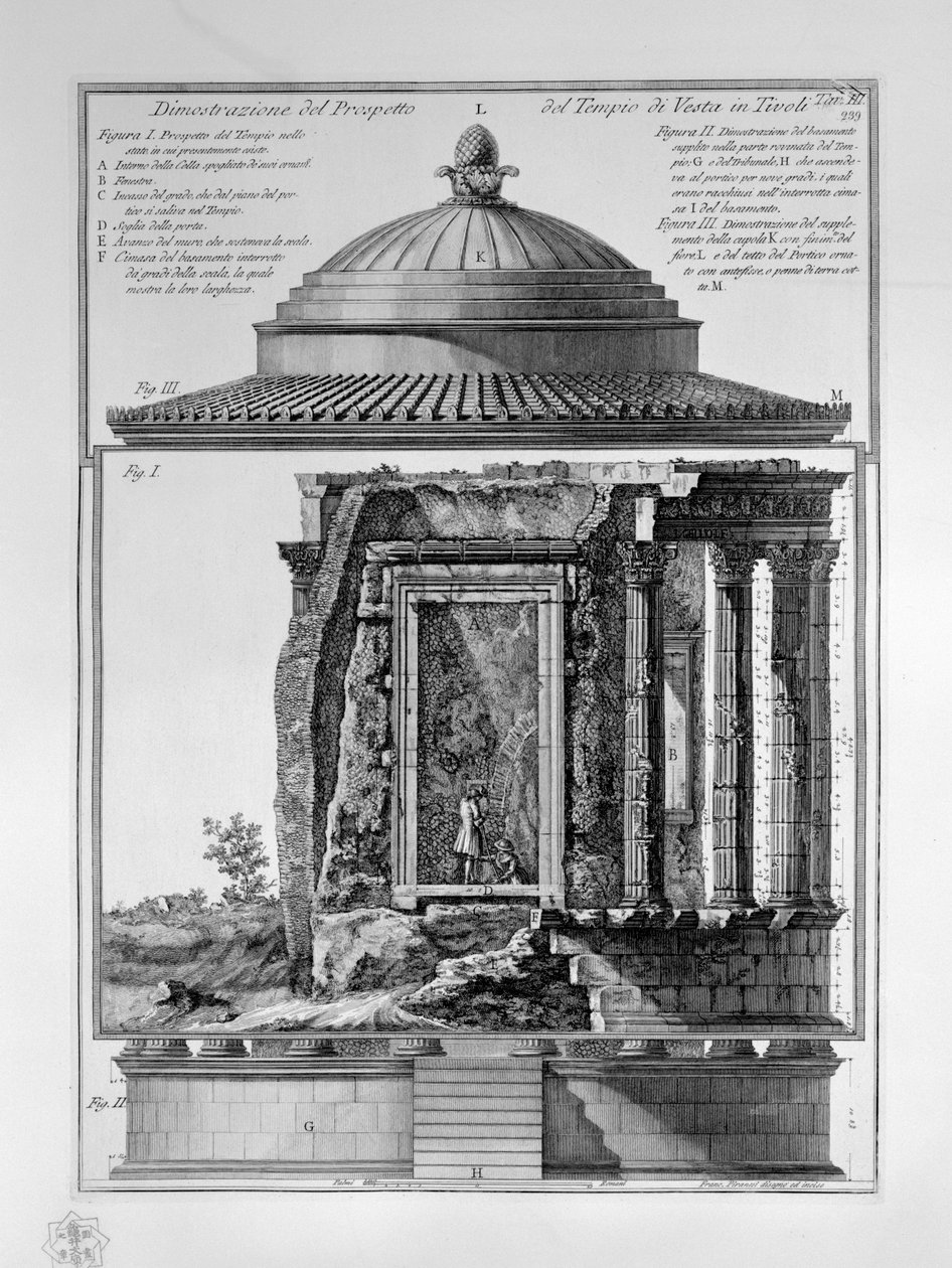 Demonstration af Prospektet for Vesta -templet i Tivoli af Francesco Piranesi