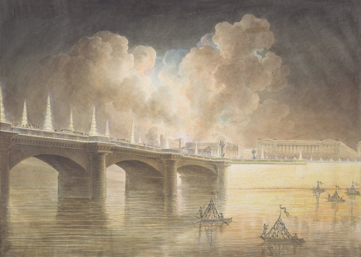 Fyrværkeri på Place de la Concorde til årsdagen for den 18. Brumaire (9. november 1799) af Francesco Piranesi