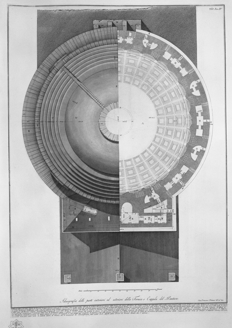 Iknografi af de indre og ydre dele af Fornice eller Cuppola of Pantheon af Francesco Piranesi