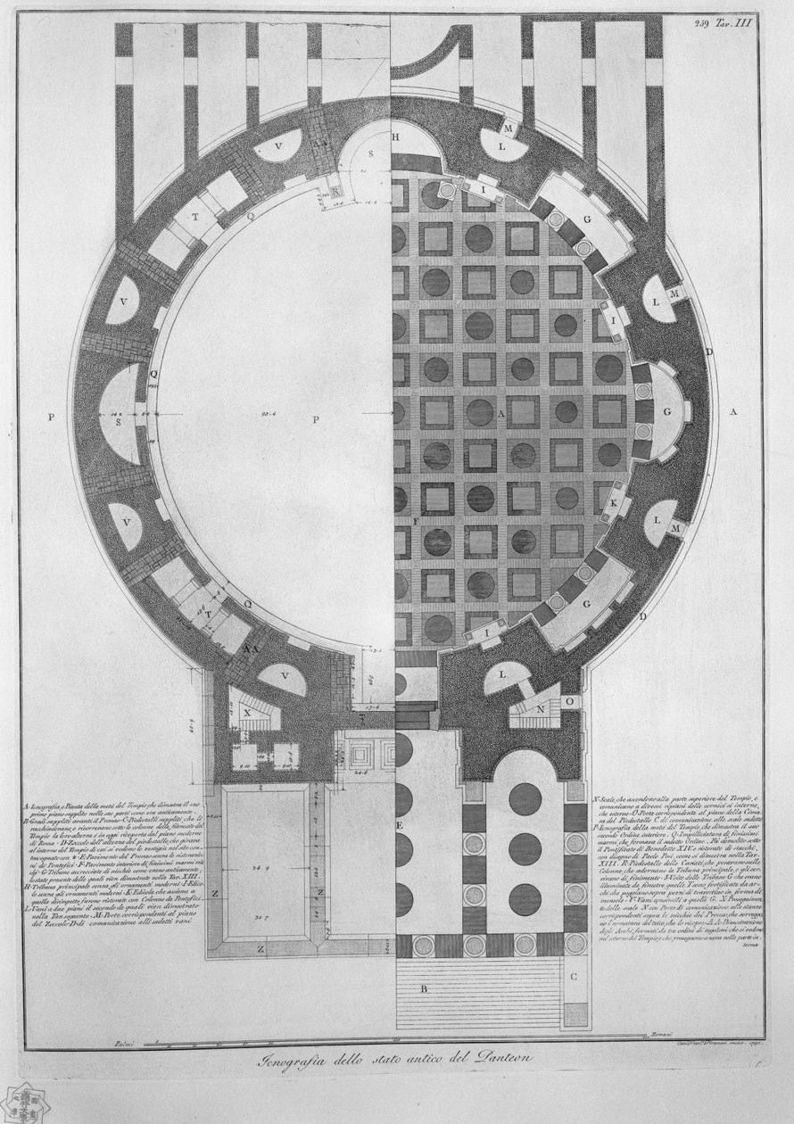 Ikonografi af den gamle tilstand i Pantheon af Francesco Piranesi