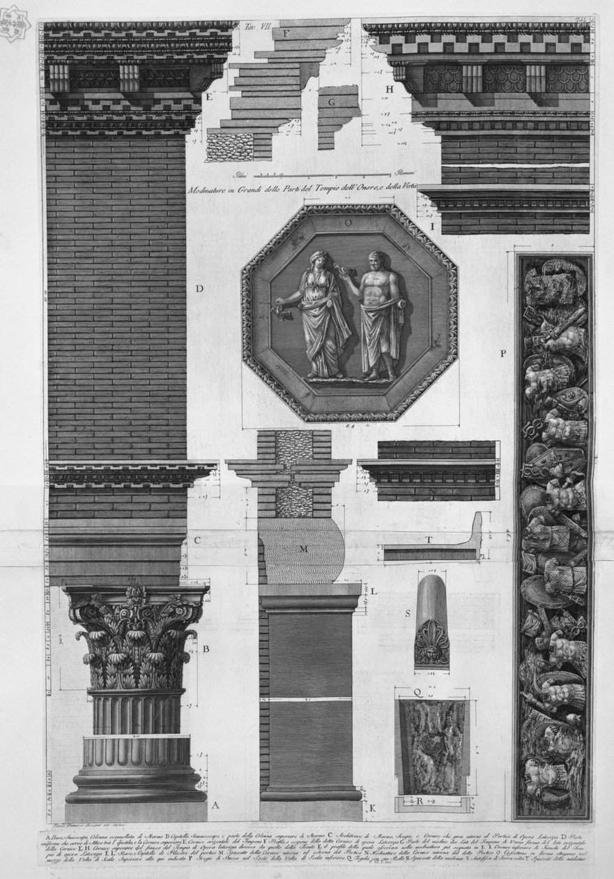 Modellering i stor skala af delene i ære- og dydstemplet af Francesco Piranesi