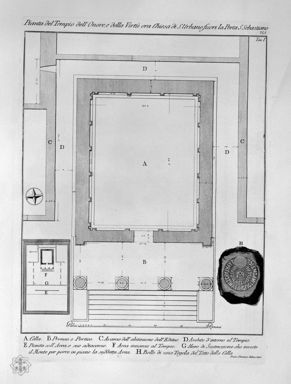 Plan af æres- og dydstemplet, nu Sankt Urban-kirken uden for Sankt Sebastians port af Francesco Piranesi
