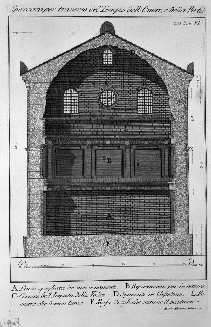 Tværsnit gennem Æres- og Dydens Tempel af Francesco Piranesi