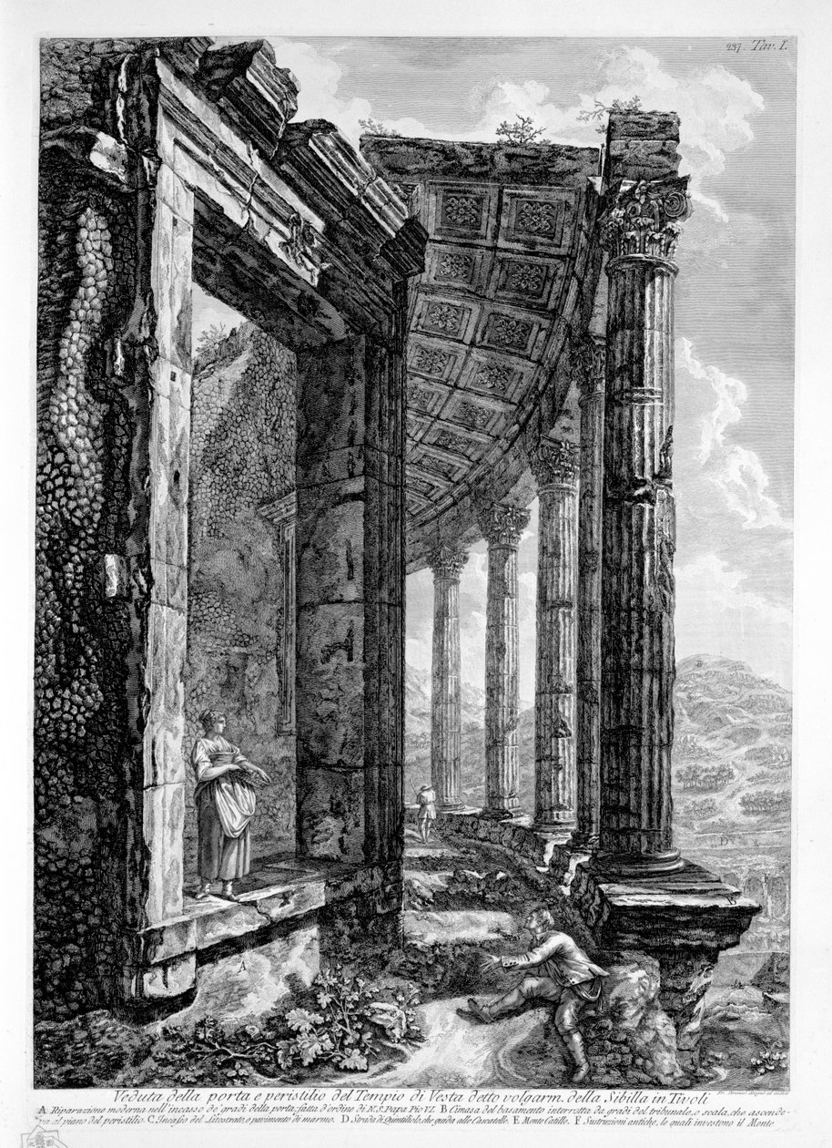 Udsigt over døren og peristilen i Vesta -templet kendt som volgarm. af Sibylen i Tivoli af Francesco Piranesi
