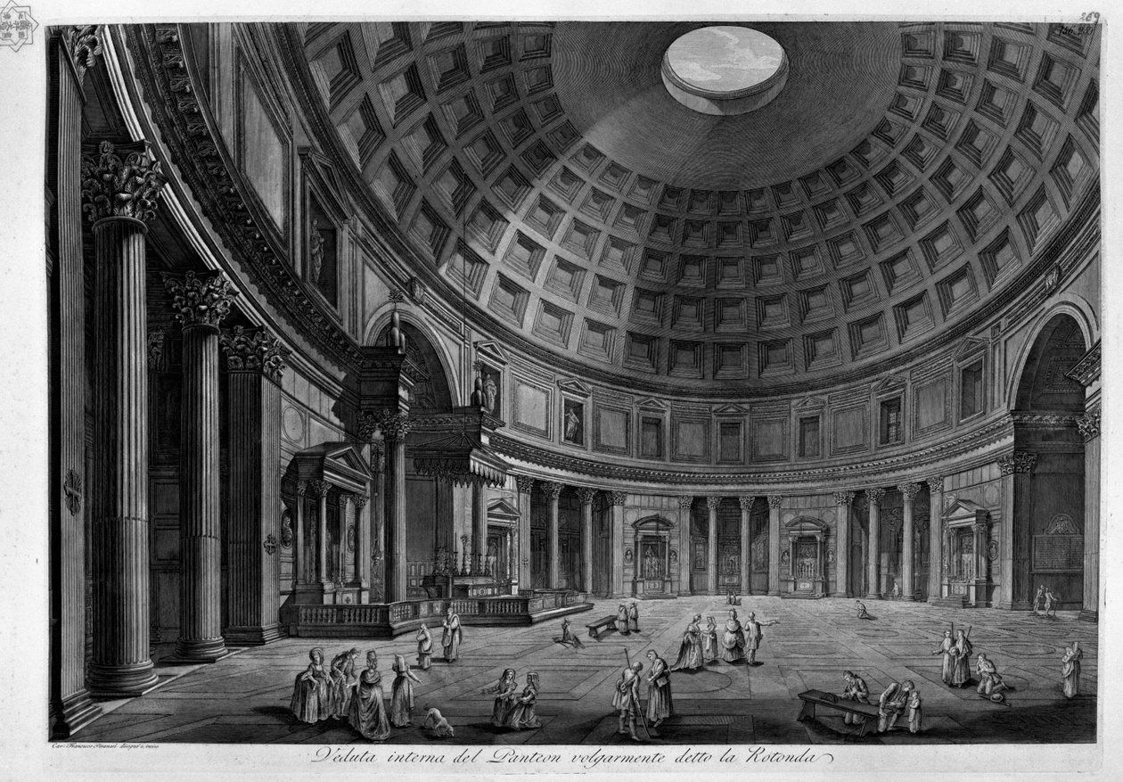 Intern visning af Pantheon almindeligvis kendt som Rotonda af Francesco Piranesi