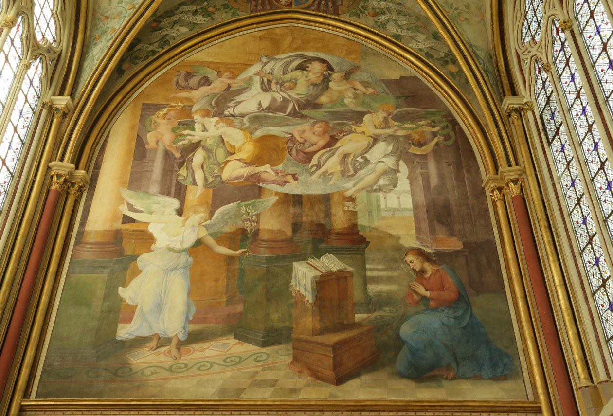 Vestmuren i Rayonnant-kapellet i Abbey med Bebudelsen, 16.-19. århundrede af Francesco Primaticcio