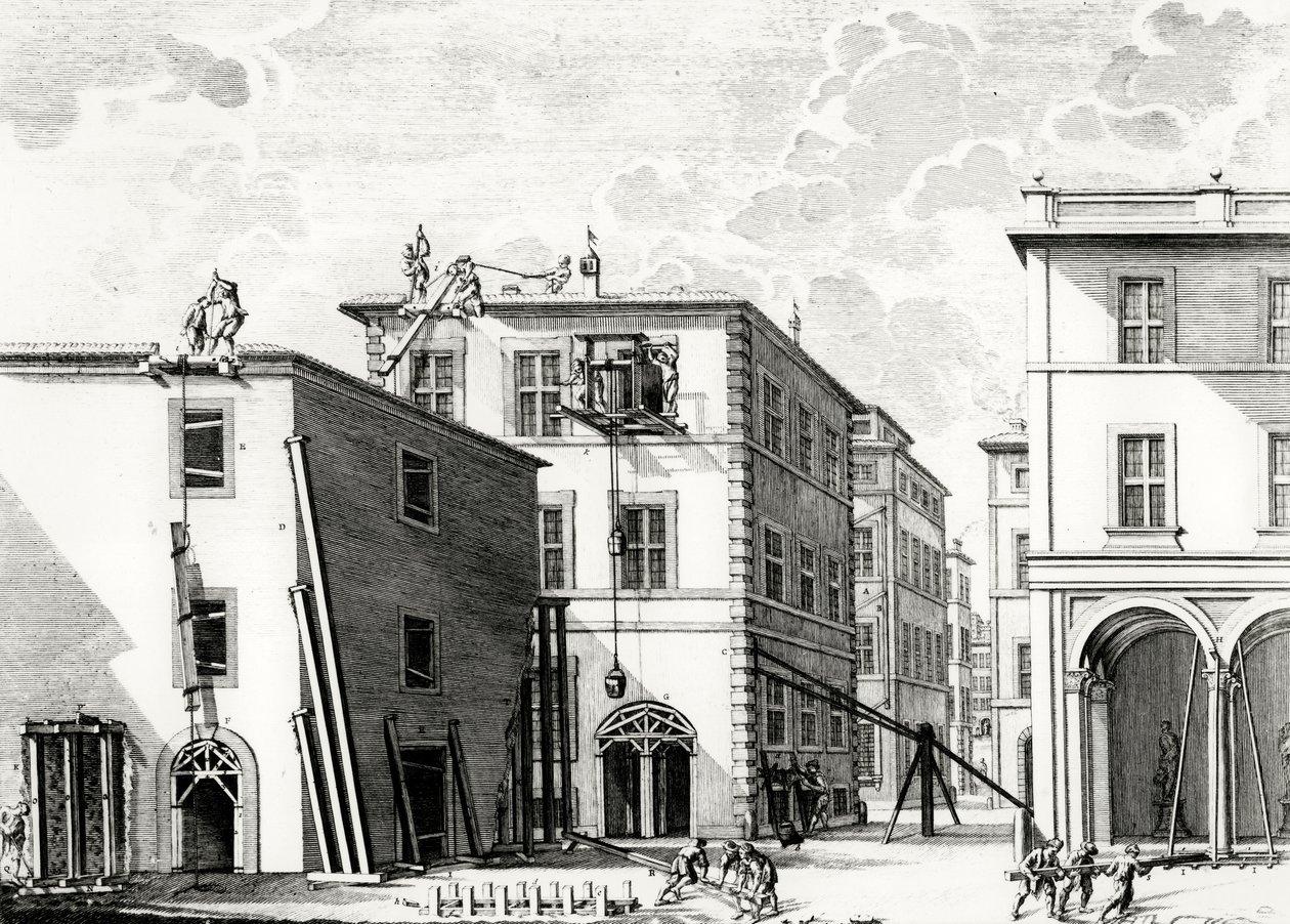 Bygningsarbejde, graveret af M. Schedl af Francesco Rostagni