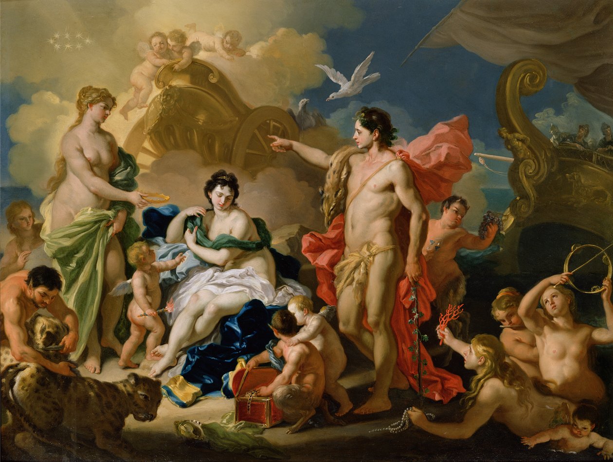 Bacchus og Ariadne (olie på kobber) af Francesco Solimena