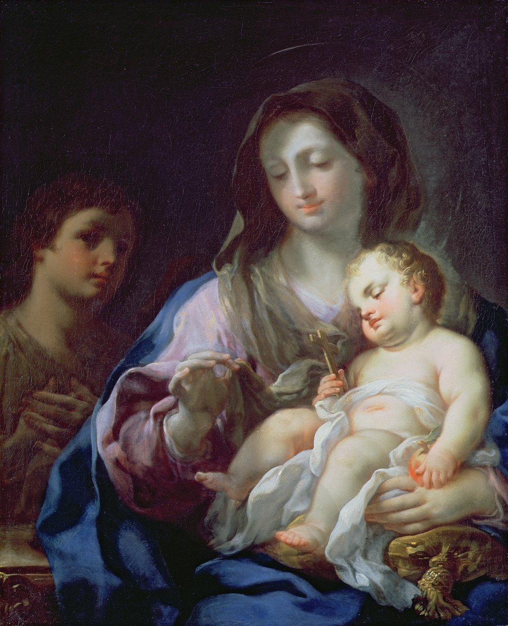 Madonna og barn med Johannes Døberen af Francesco Trevisani