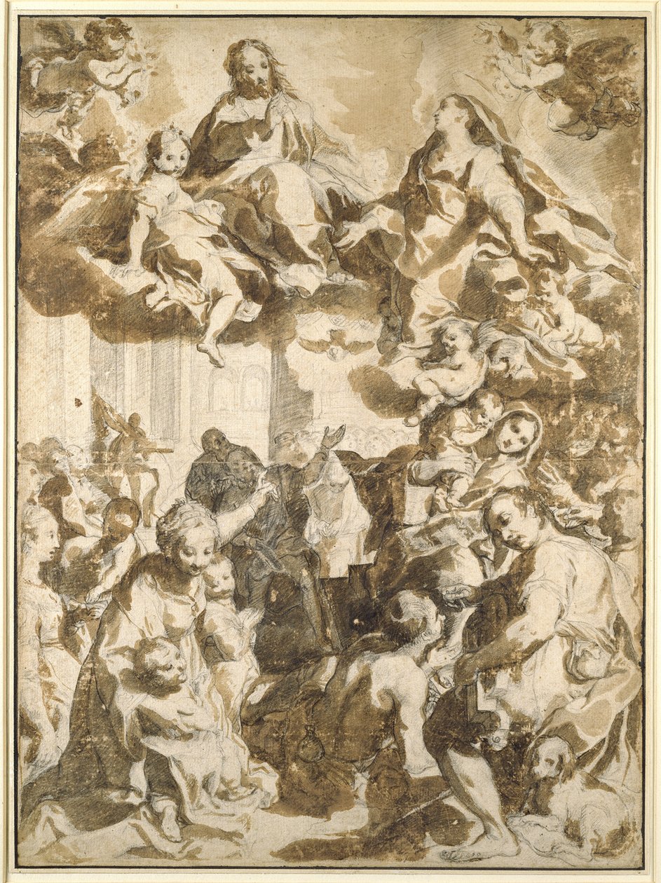 Madonna del Popolo, efter Barocci (sort kridt med brunlig vask på beige papir) af Francesco Vanni