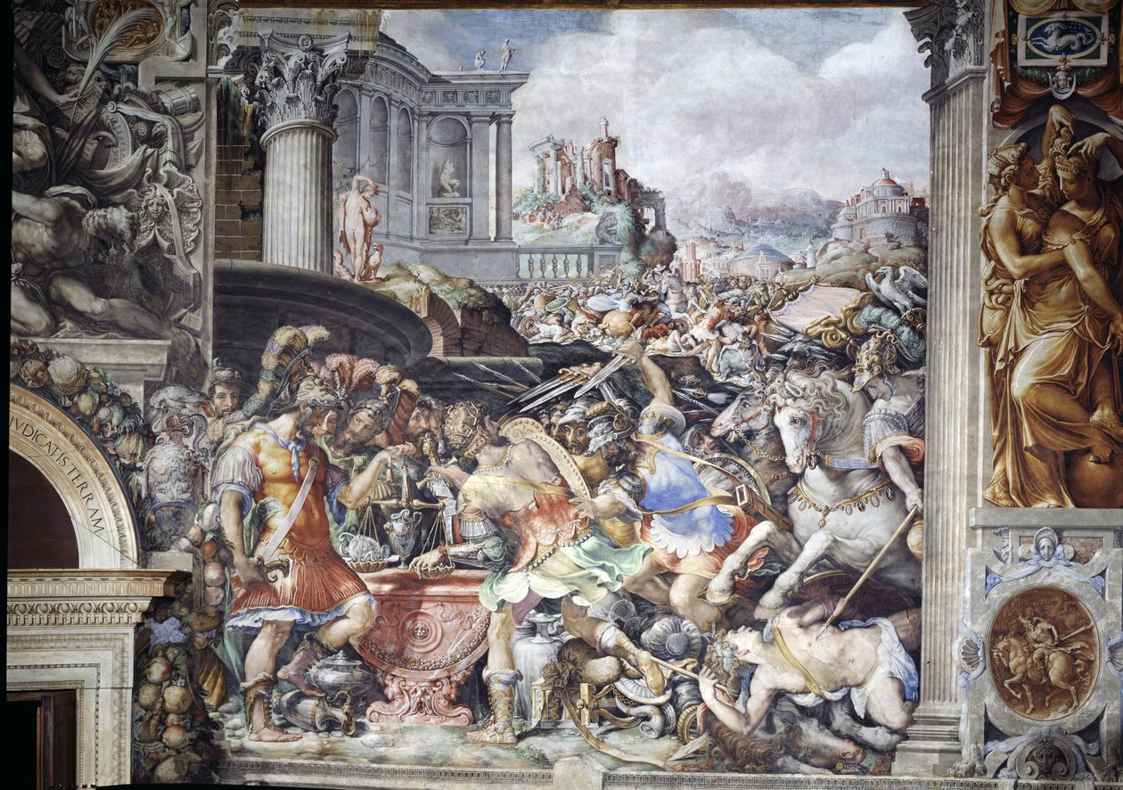 Marcus Furius Camillus (447-365 f.Kr.) forbyder vejning af guld, fra Sala dell