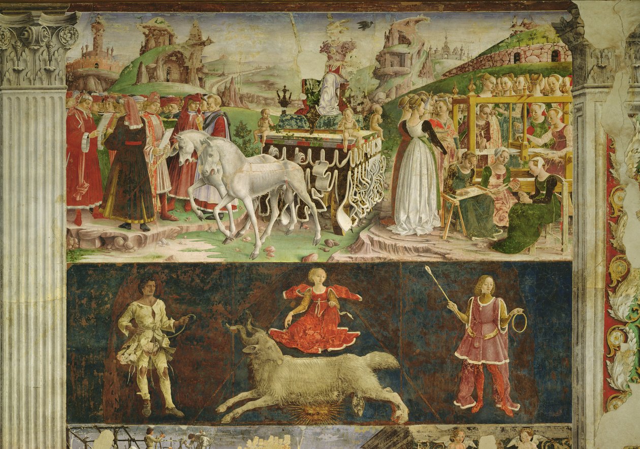 Allegori af marts: Minervas triumf og det astrologiske symbol på Vædderen, 1469-70, af Francesco del Cossa