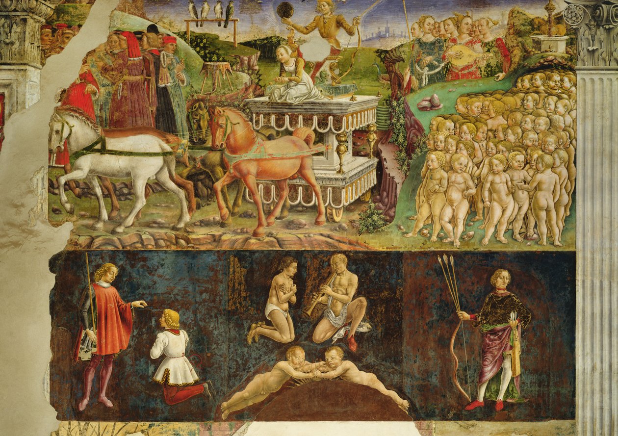 Allegori om maj: Apollons triumf, astrologiske symboler for Gemini, 1469-70, af Francesco del Cossa