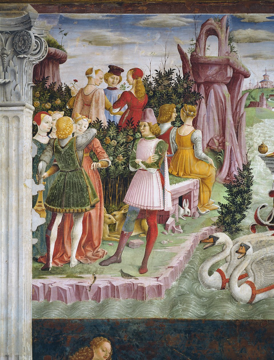 The Triumph of Venus: April fra Månedens Rum, detalje fra venstre side, ca. 1467-70 af Francesco del Cossa
