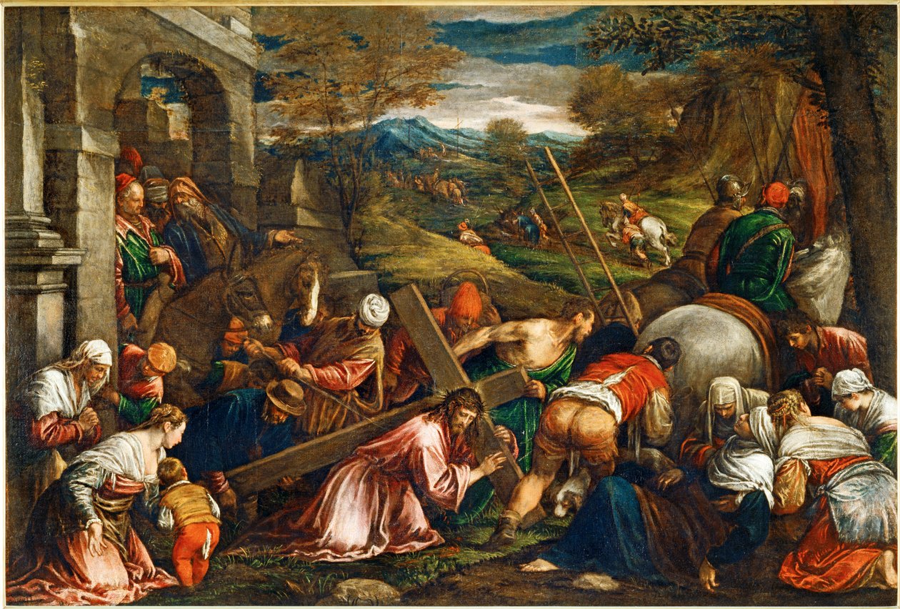 La Montee au Calvaire - Jesus Kristus bærer korset ... af Francesco (1549 92) Bassano