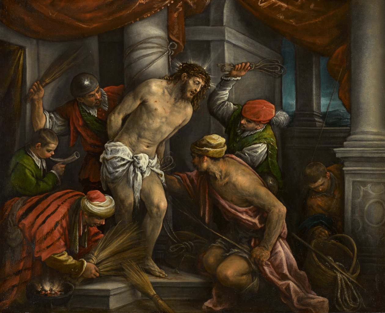 The Scourging of Christ, omkring 1580-1585 (olie på lærred) af Francesco Bassano