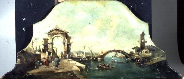 Capriccio venetiansk havneudsigt af Francesco (after) Guardi